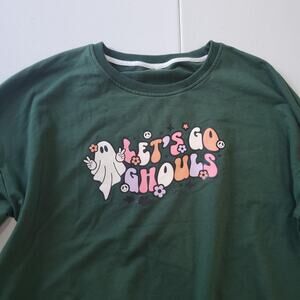 Let's Go Ghouls Sweatshirt Womens 2XL Green Ghost Spooky Halloween Pullover Cozy